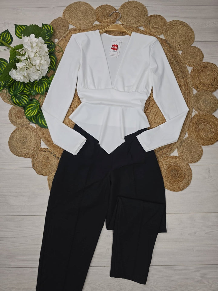 Maglia in lycra scollo a v manica lunga aderente elasticizzato Bianco Level Stores