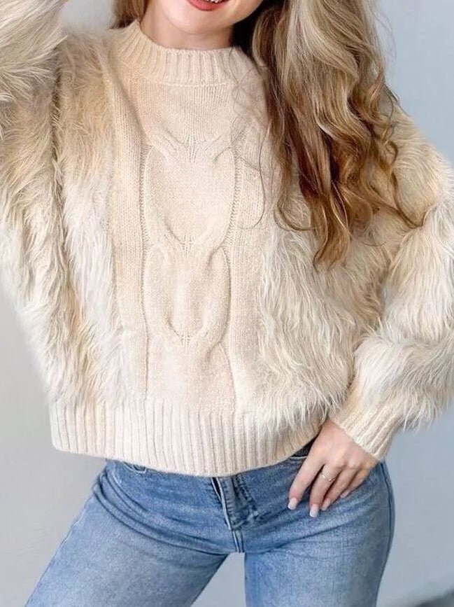 Maglia in pelliccia morbido e caldo Beige Level Stores