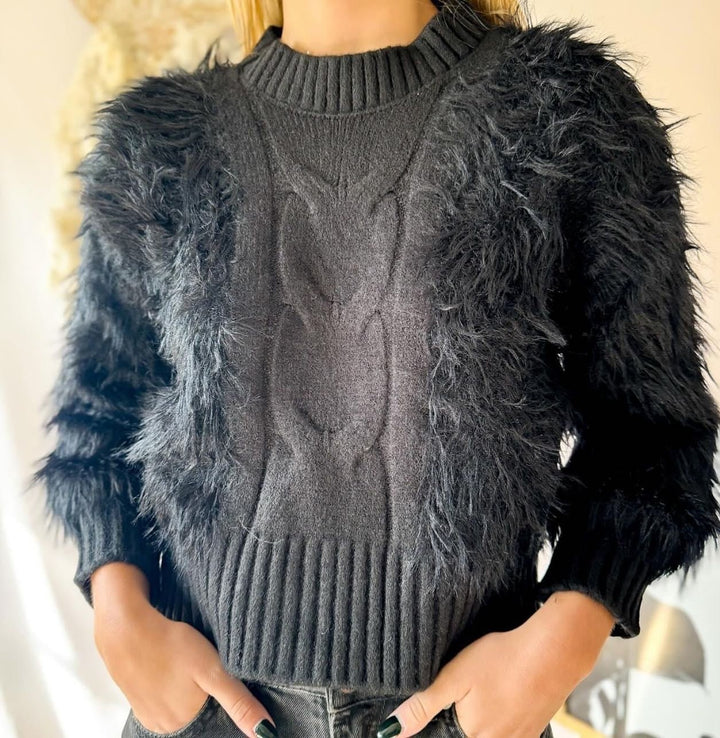 Maglia in pelliccia morbido e caldo Nero Level Stores