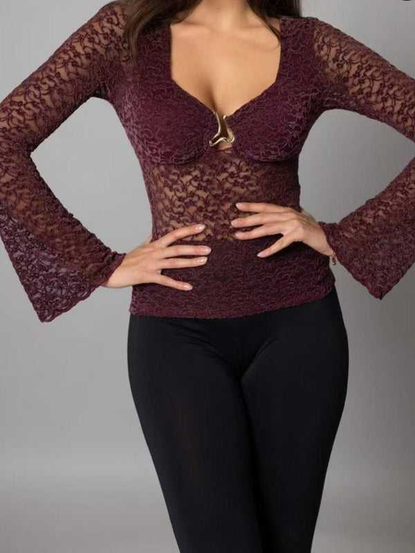 Maglia in pizzo con scollo a cuore con coppe preformate elasticizzato Bordo Level Stores