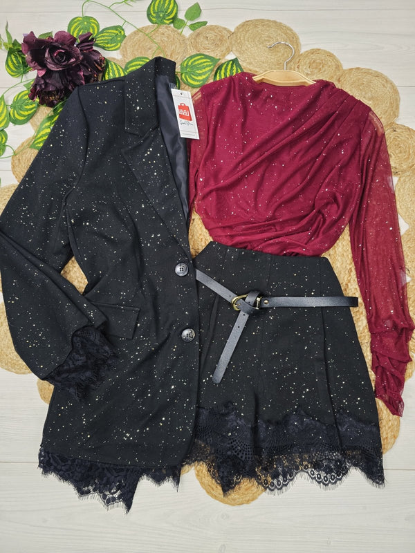 Maglia in tulle in lurex elegante elasticizzate Nero Level Stores