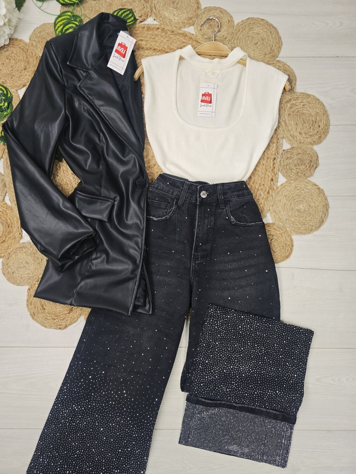 Maglia in viscosa a costine aderente elasticizzato Nero Level Stores