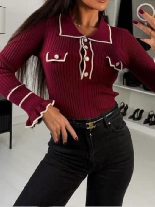 Maglia in viscosa con bottoni morbido e caldo volant aderente elasticizzato Bordo Level Stores