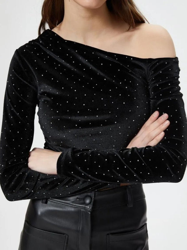 Maglia kim in ciniglia strass - Nero - Level Stores