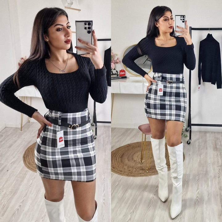 Maglia modello corto Scollo quadrato, motivo a intreccio e manica lunga morbido e caldo Bianco Level Stores