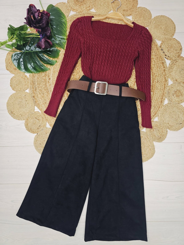 Maglia modello corto Scollo quadrato, motivo a intreccio e manica lunga morbido e caldo Bianco Level Stores