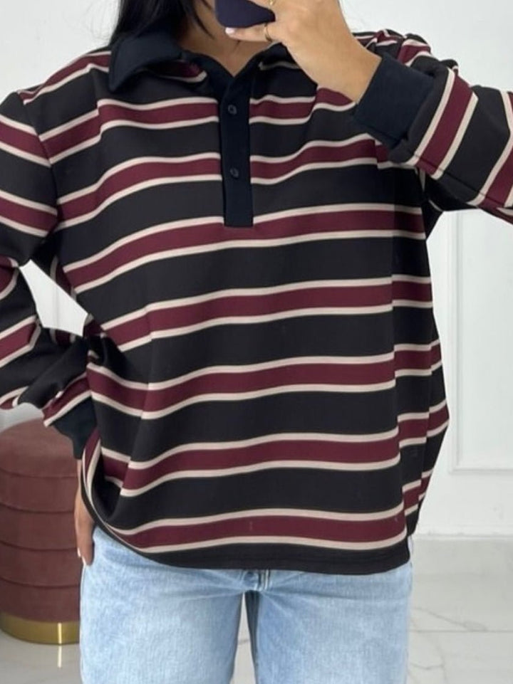 Maglia pollo a righe morbido Nero Level Stores