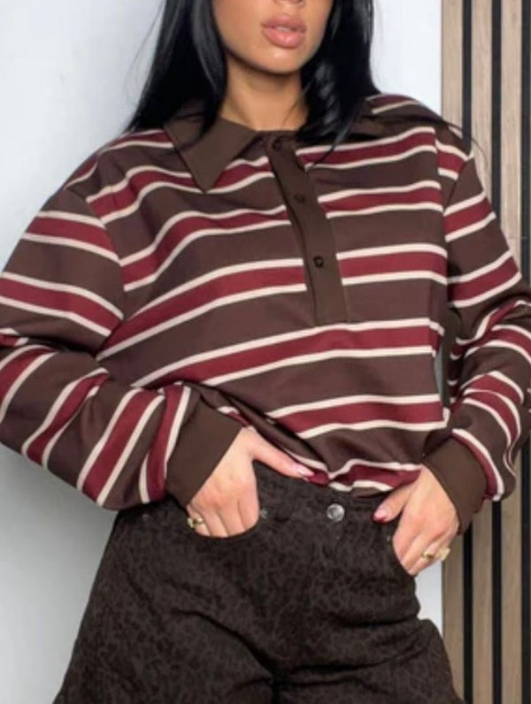 Maglia pollo a righe morbido Marrone Level Stores