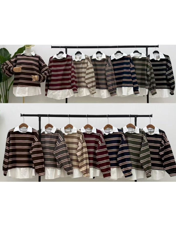 Maglia polo a righe felpato con collo morbido Bordo Level Stores