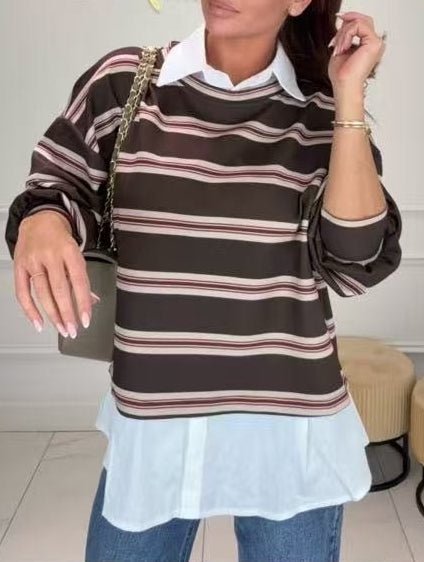 Maglia polo a righe felpato con collo morbido Marrone Level Stores