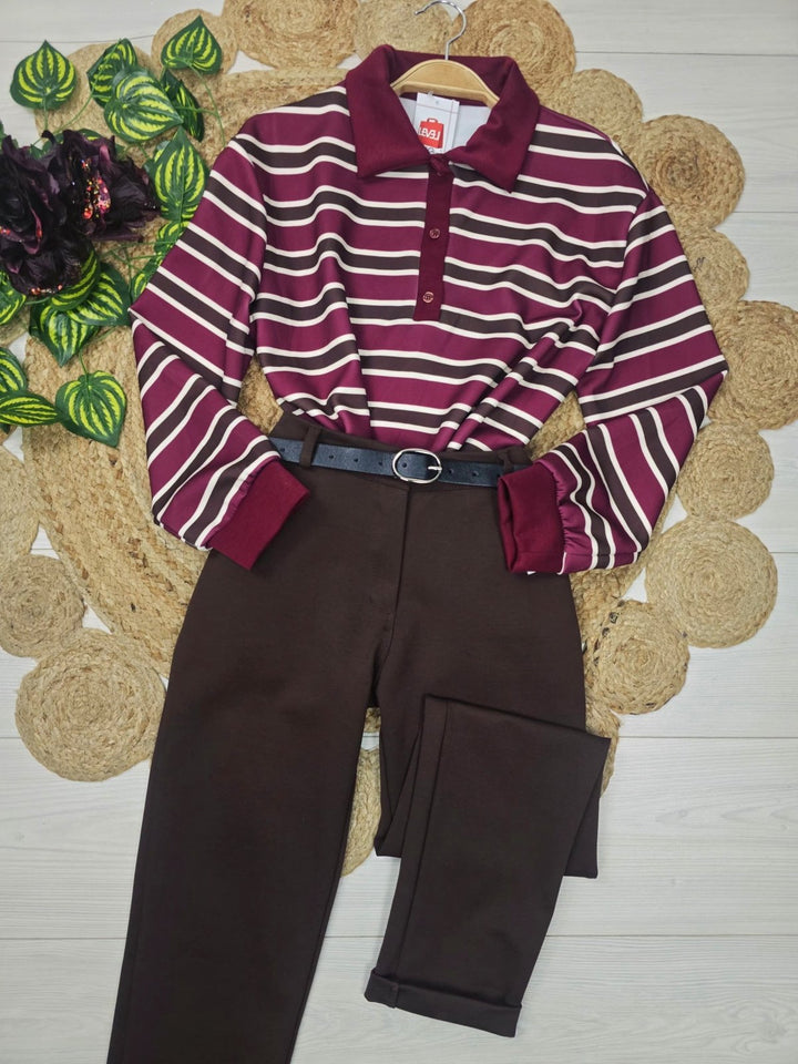 Maglia polo a righe morbido Nero Level Stores