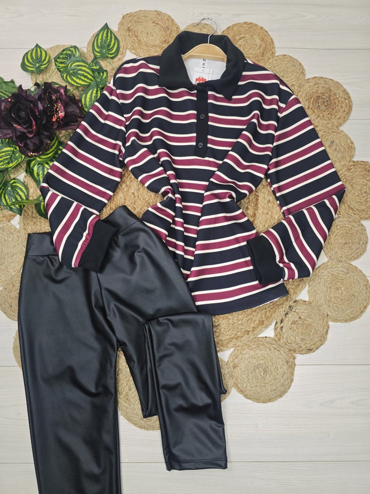 Maglia polo a righe morbido Nero Level Stores