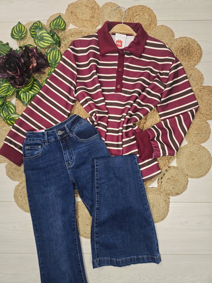 Maglia polo a righe morbido Nero Level Stores