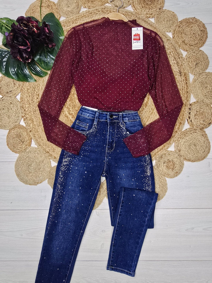 Maglia strass con coppe preformate Bianco Level Stores