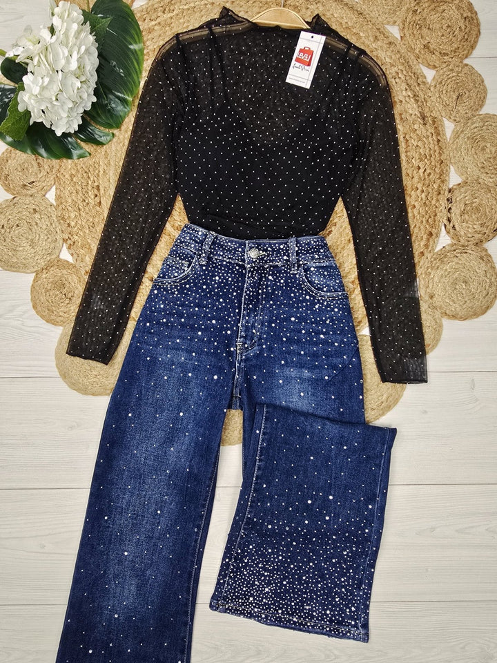 Maglia strass con coppe preformate Bianco Level Stores