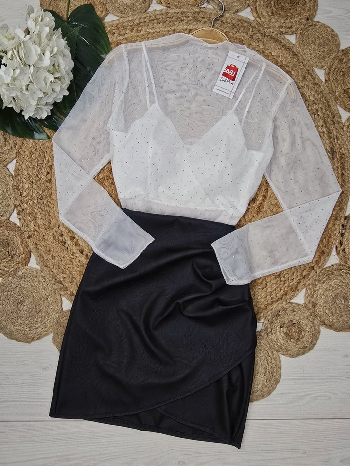 Maglia strass con coppe preformate Bianco Level Stores