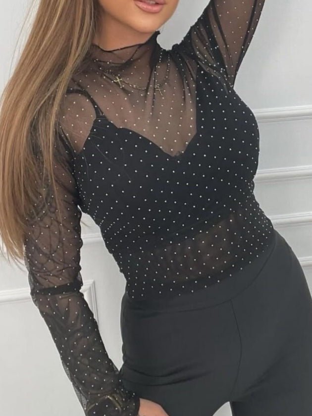 Maglia strass con coppe preformate Nero Level Stores