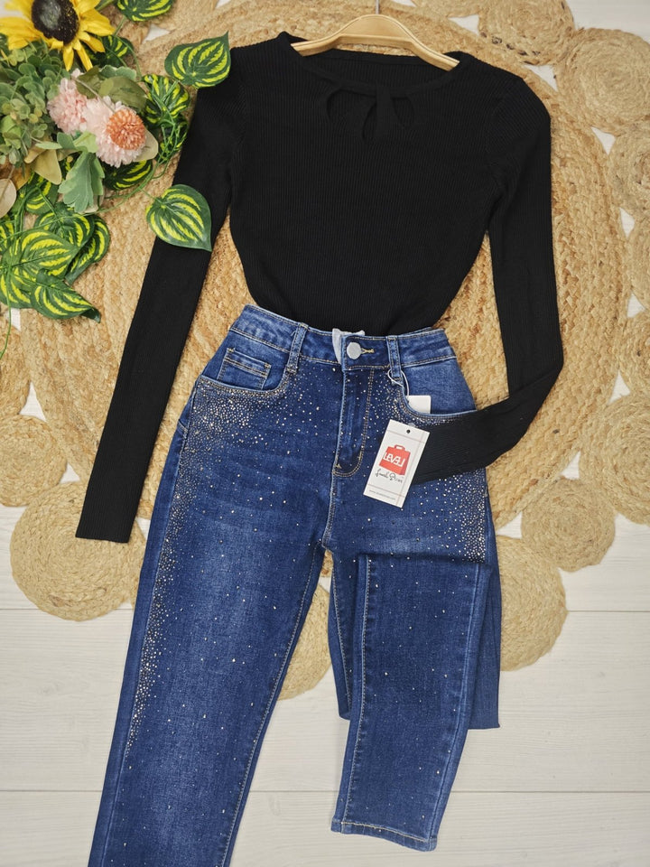 Maglione a costine aderente elasticizzato morbido e caldo Nero Level Stores