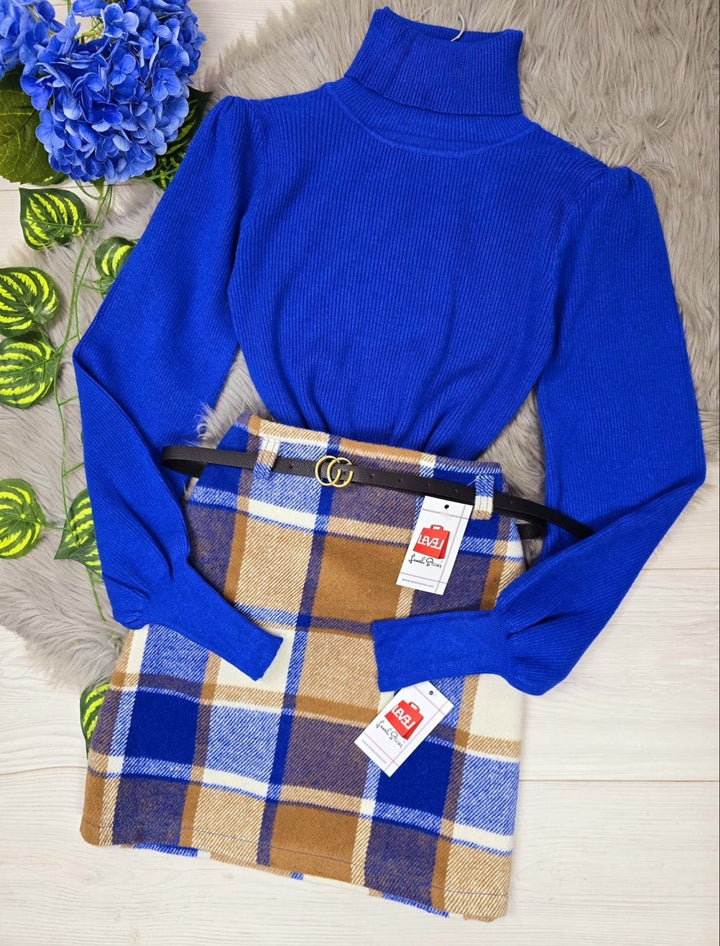 Maglione a costine collo alto e manica lunga a sbuffo modello corto - Camel - Level Stores