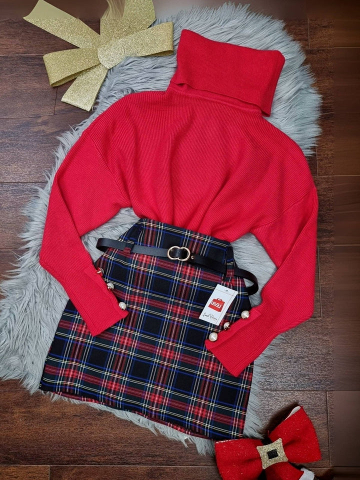 Maglione a costine con bottoni collo alto - Rosso - Level Stores