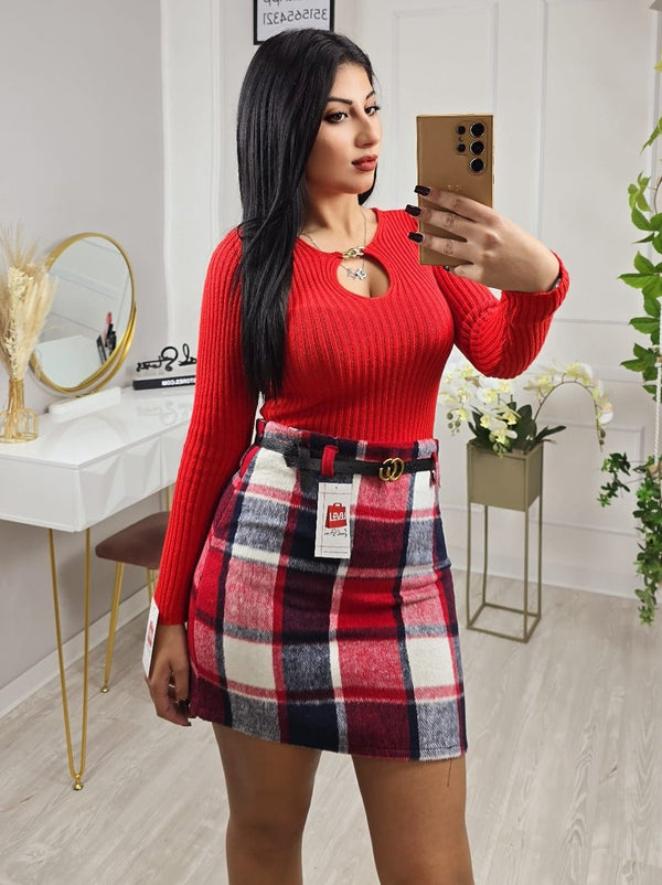 Maglione a costine con catena - Rosso - Level Stores