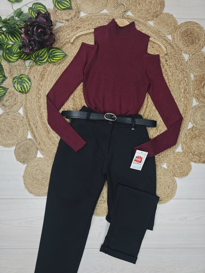 Maglione a costine con collo alto aderente elasticizzato Bordo Level Stores
