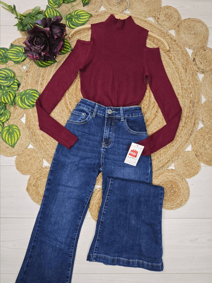 Maglione a costine con collo alto aderente elasticizzato Bordo Level Stores