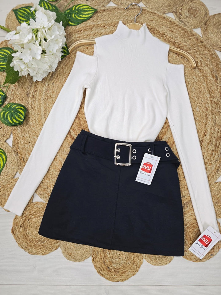 Maglione a costine con collo alto aderente elasticizzato Marrone Level Stores