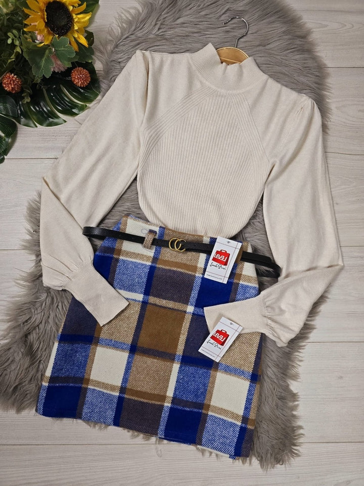 Maglione a costine e manica lunga a sbuffo con bottoni sulle spalle - Beige - Level Stores