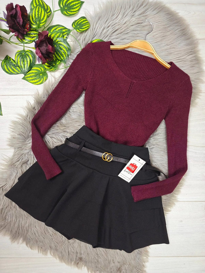 Maglione a costine scollo a v - Bordo - Level Stores