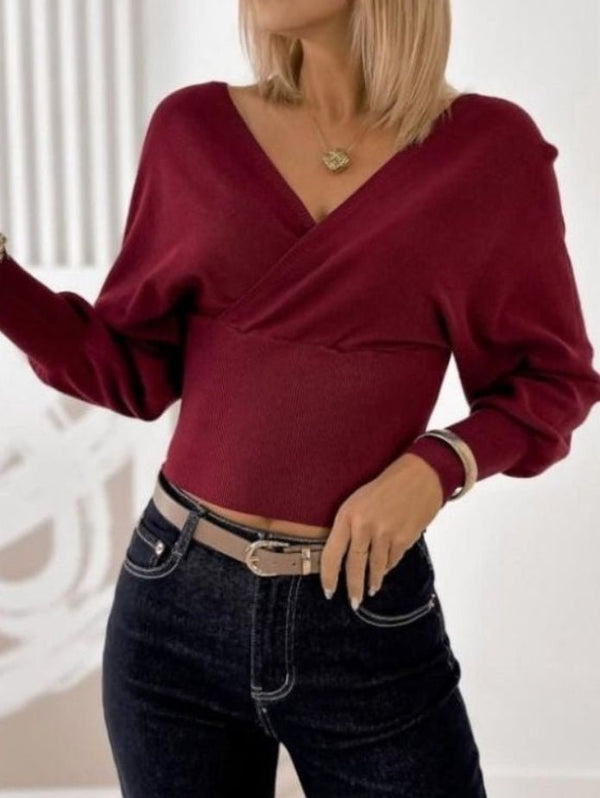 Maglione a costine scollo a v morbido Nero Level Stores