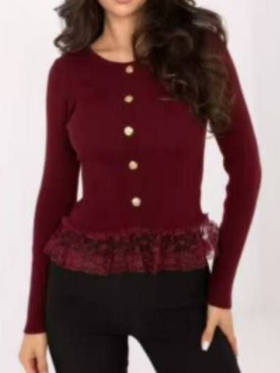 Maglione a costone in pizzo con bottoni aderente elasticizzato morbido e caldo Bordo Level Stores
