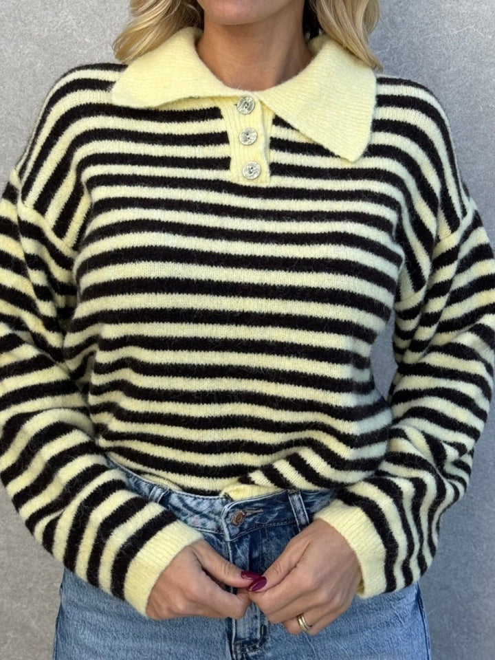 Maglione a righe e con collo pesante morbido e caldo con manica lunga Giallo/Marrone Level Stores