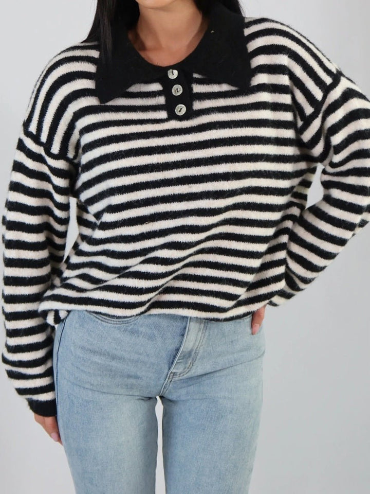 Maglione a righe e con collo pesante morbido e caldo con manica lunga Nero/Bianco Level Stores