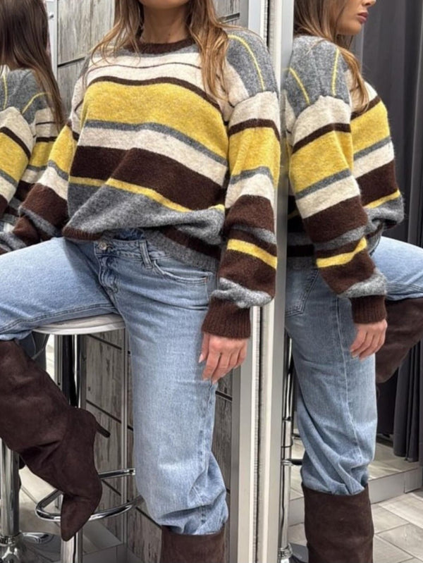 Maglione a righe multicolore morbido e caldo Giallo Level Stores