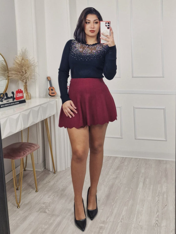 Maglione aderente elasticizato strass morbido e caldo Bordo Level Stores
