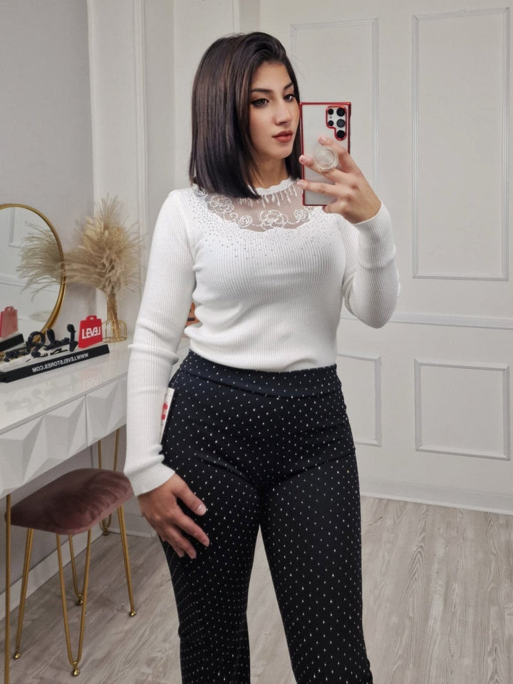 Maglione aderente elasticizato strass morbido e caldo Bordo Level Stores