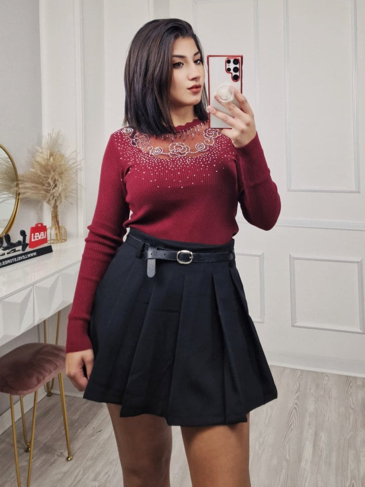 Maglione aderente elasticizato strass morbido e caldo Bordo Level Stores
