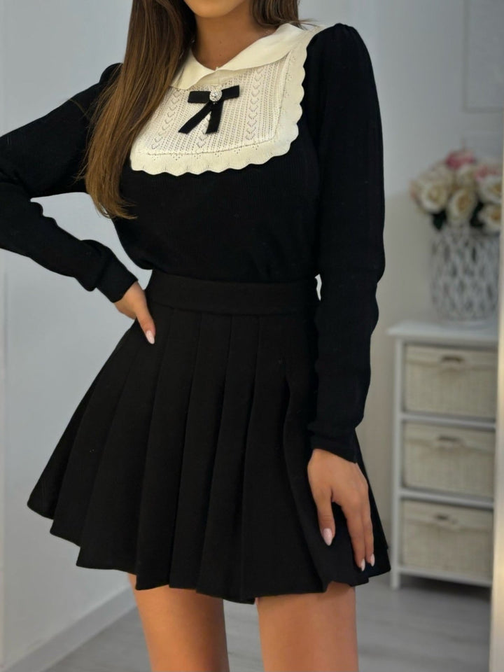 Maglione con colletto a fiocco morbido e caldo, Nero Level Stores