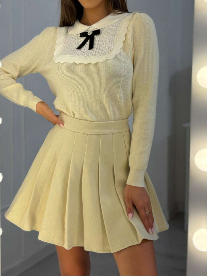 Maglione con colletto a fiocco morbido e caldo, Panna Level Stores