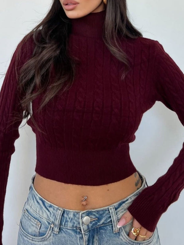 Maglione con collo alto a costine con motivo intreccio aderente elasticizzato Bordo Level Stores