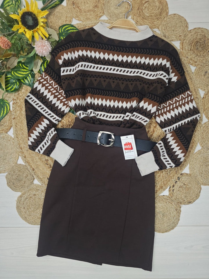 Maglione con fantasia astratta morbido e caldo Blu scuro Level Stores