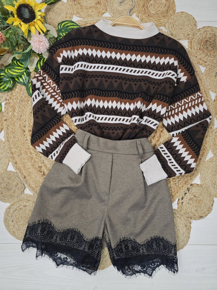 Maglione con fantasia astratta morbido e caldo Bianco/Marrone Level Stores