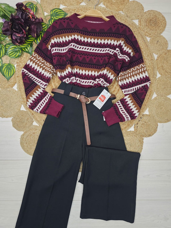 Maglione con fantasia astratta morbido e caldo Blu scuro Level Stores