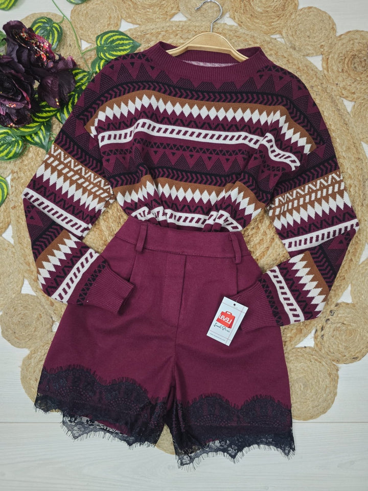 Maglione con fantasia astratta morbido e caldo Bordo Level Stores