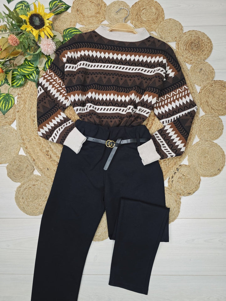 Maglione con fantasia astratta morbido e caldo Blu scuro Level Stores