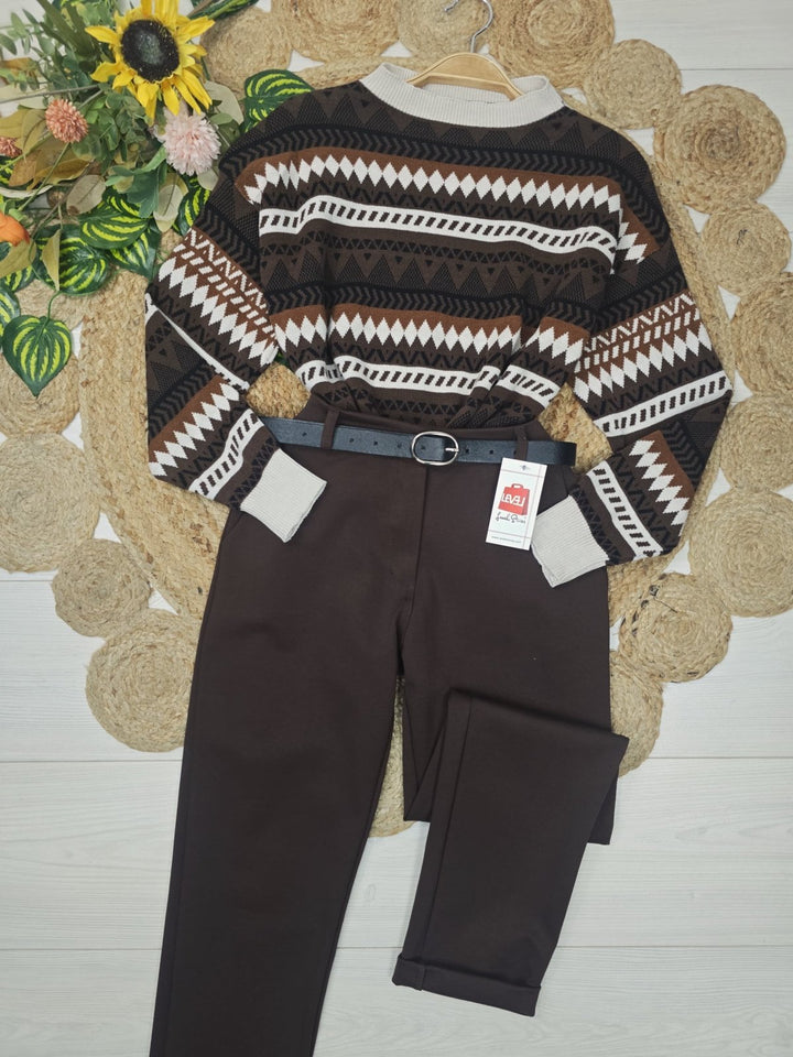 Maglione con fantasia astratta morbido e caldo Blu scuro Level Stores