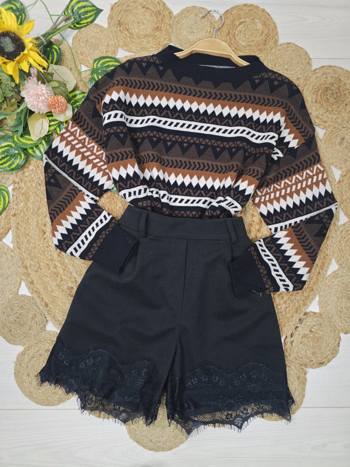 Maglione con fantasia astratta morbido e caldo Nero Level Stores