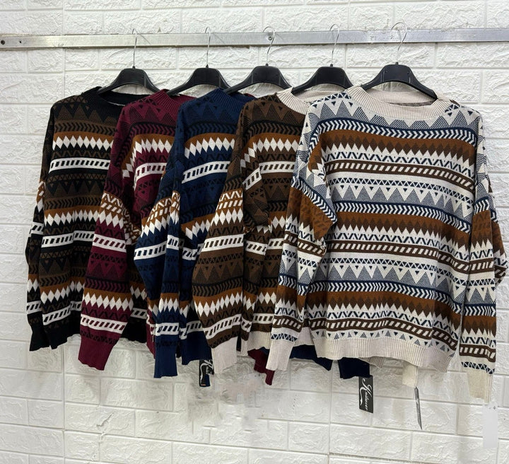 Maglione con fantasia astratta morbido e caldo Nero Level Stores