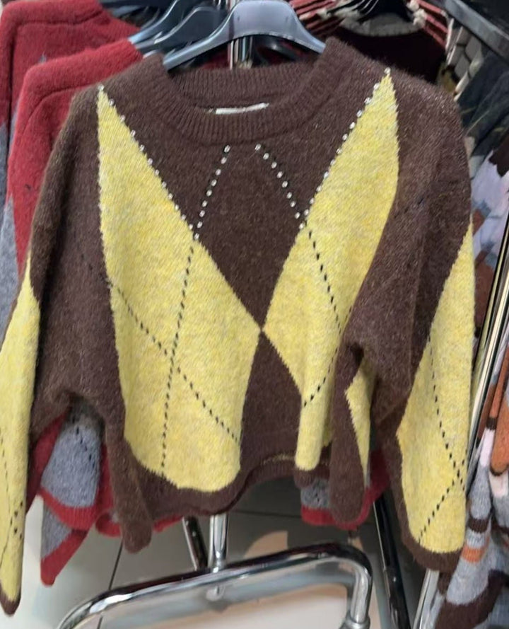 Maglione con fantasia astratta multicolore morbido e caldo Marrone/Giallo Level Stores